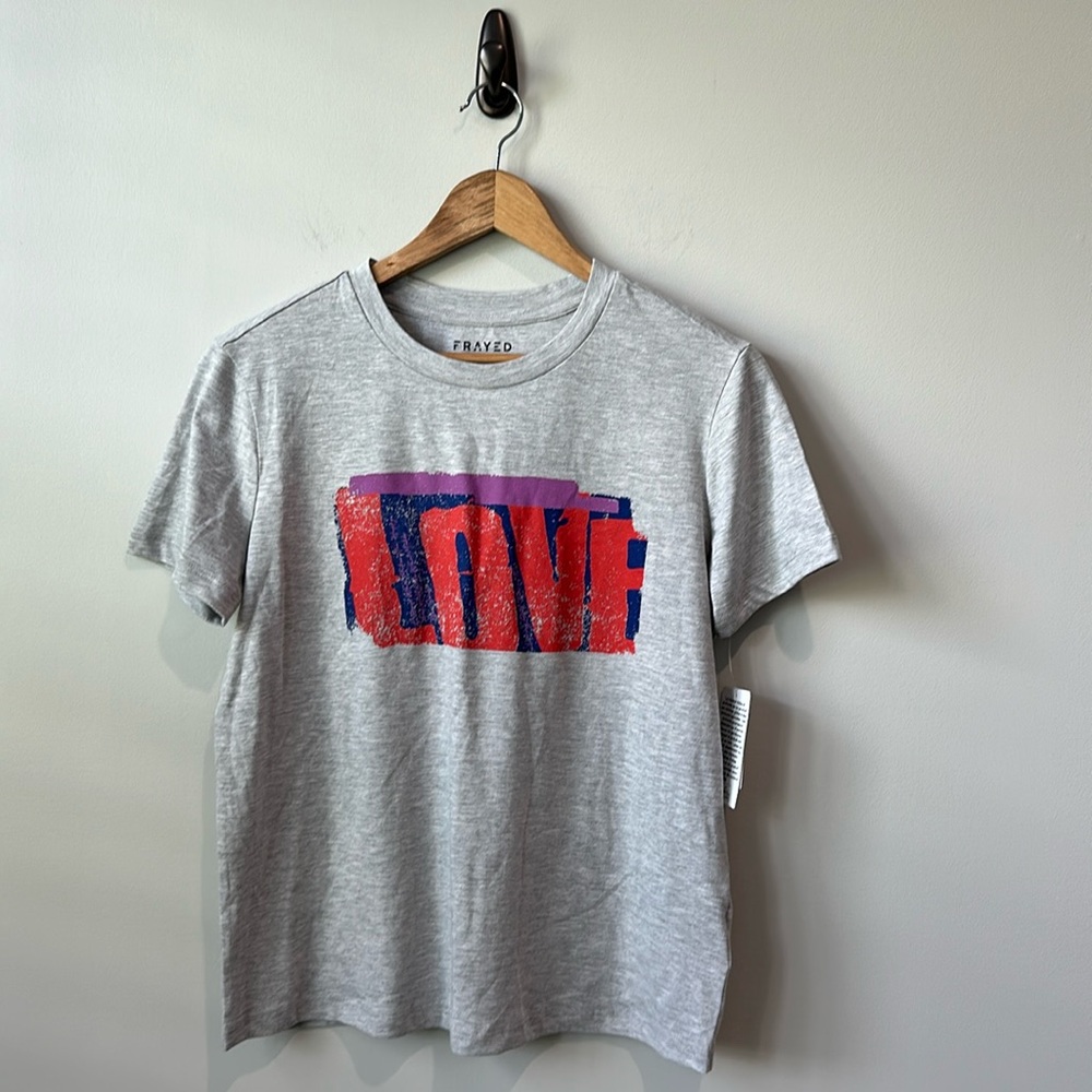 NWT Fayed gray soft LOVE graphic tee S - Picture 1 of 5